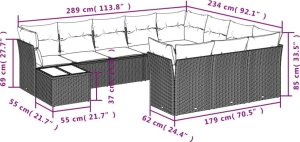 vidaXL 11-częściowy zestaw mebli ogrodowych z poduszkami, szary rattan PE 3