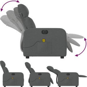 vidaXL vidaXL Rozkładany fotel masujący, elektryczny, ciemnoszary, tkanina 7