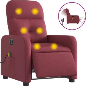 vidaXL vidaXL Rozkładany fotel masujący, elektryczny, winna czerwień, tkanina 2