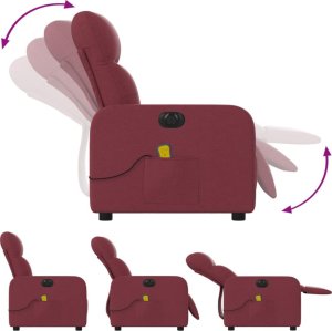 vidaXL vidaXL Rozkładany fotel masujący, elektryczny, winna czerwień, tkanina 6
