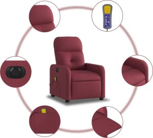 vidaXL vidaXL Rozkładany fotel masujący, elektryczny, winna czerwień, tkanina 7