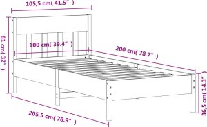 vidaXL Rama łóżka bez materaca, 100x200 cm, lite drewno sosnowe 9
