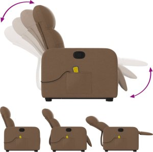 vidaXL vidaXL Podnoszony fotel masujący, rozkładany, brązowy, obity tkaniną 6