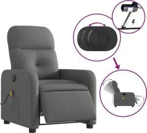 vidaXL vidaXL Rozkładany fotel masujący, elektryczny, ciemnoszary, tkanina 4