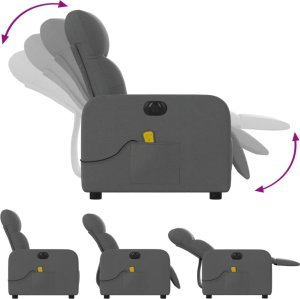 vidaXL vidaXL Rozkładany fotel masujący, elektryczny, ciemnoszary, tkanina 5