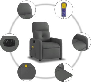 vidaXL vidaXL Rozkładany fotel masujący, elektryczny, ciemnoszary, tkanina 6