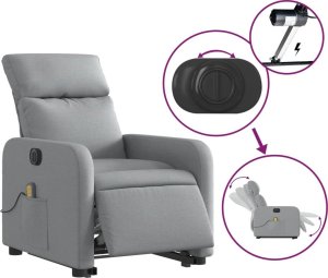 vidaXL vidaXL Podnoszony fotel masujący, elektryczny, rozkładany, jasnoszary 6