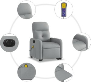 vidaXL vidaXL Podnoszony fotel masujący, elektryczny, rozkładany, jasnoszary 6