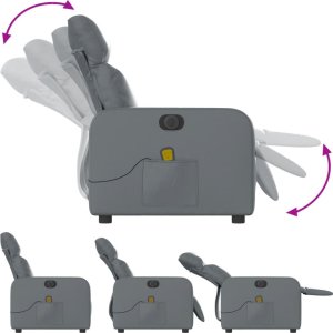 vidaXL Rozkładany fotel masujący, elektryczny, szary, sztuczna skóra 7