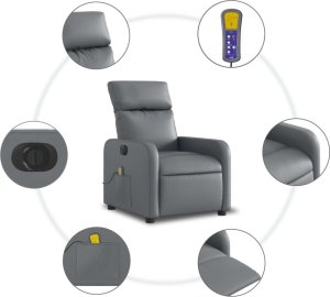 vidaXL Rozkładany fotel masujący, elektryczny, szary, sztuczna skóra 8