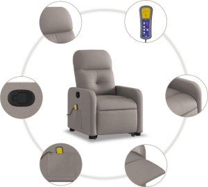 vidaXL vidaXL Podnoszony fotel masujący, rozkładany, kolor taupe, tkanina 7