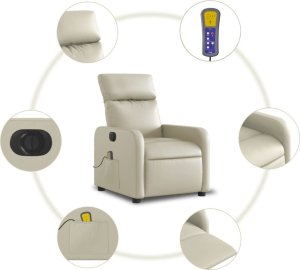 vidaXL Rozkładany fotel masujący, elektryczny, kremowy, sztuczna skóra 8