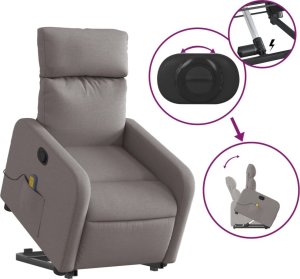 vidaXL vidaXL Podnoszony fotel masujący, rozkładany, kolor taupe, tkanina 6