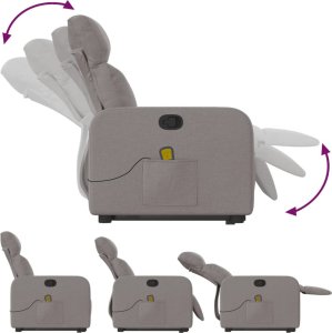 vidaXL vidaXL Podnoszony fotel masujący, rozkładany, kolor taupe, tkanina 7