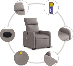 vidaXL vidaXL Podnoszony fotel masujący, rozkładany, kolor taupe, tkanina 8