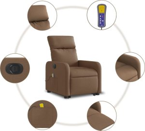 vidaXL Podnoszony fotel masujący, elektryczny, rozkładany, brązowy 8