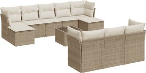 vidaXL 10-częściowy zestaw mebli ogrodowych z poduszkami, beżowy, polirattan 2