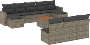vidaXL 11-częściowy zestaw mebli ogrodowych z poduszkami, szary rattan PE 2