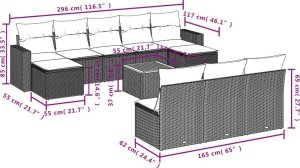 vidaXL 11-częściowy zestaw mebli ogrodowych z poduszkami, szary rattan PE 3
