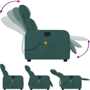 vidaXL Rozkładany fotel masujący, ciemnozielony, obity tkaniną 5