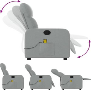 vidaXL Rozkładany fotel masujący, jasnoszary, obity tkaniną 5