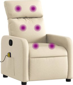 vidaXL Rozkładany fotel masujący, kremowy, obity tkaniną 2