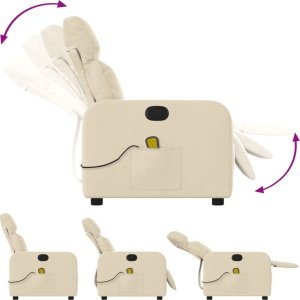 vidaXL Rozkładany fotel masujący, kremowy, obity tkaniną 5