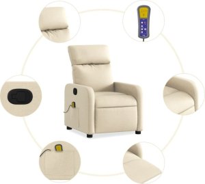 vidaXL Rozkładany fotel masujący, kremowy, obity tkaniną 6