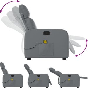 vidaXL Rozkładany fotel masujący, szary, obity sztuczną skórą 5