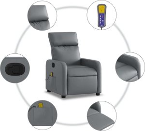 vidaXL Rozkładany fotel masujący, szary, obity sztuczną skórą 6