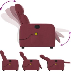 vidaXL Rozkładany fotel masujący, winna czerwień, obity tkaniną 5