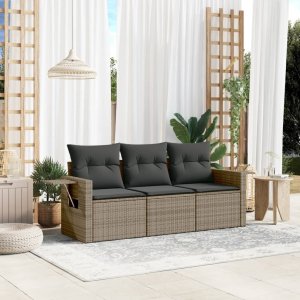 vidaXL vidaXL 3-częściowa sofa do ogrodu, z poduszkami, szara, polirattanowa 1
