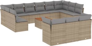 vidaXL 14-częściowy zestaw mebli ogrodowych z poduszkami, beżowy, polirattan 2