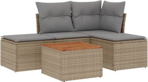 vidaXL 5-częściowy zestaw mebli ogrodowych z poduszkami, beżowy, polirattan 2