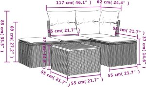 vidaXL 5-częściowy zestaw mebli ogrodowych z poduszkami, beżowy, polirattan 3