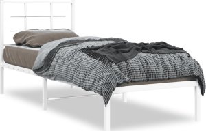 vidaXL Metalowa rama łóżka z wezgłowiem, biała, 80x200 cm 2