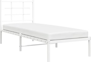 vidaXL Metalowa rama łóżka z wezgłowiem, biała, 80x200 cm 4