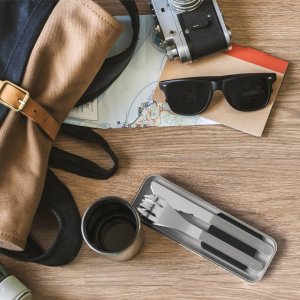 Monbento Zestaw Sztućców Podróżnych Slim Box czarny 9