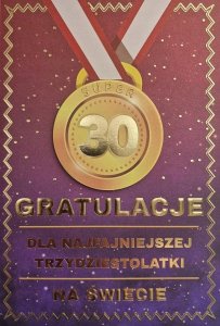 Yeku Karnet Urodziny 30 medal damskie 1