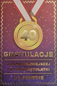 Yeku Karnet Urodziny 40 medal damskie 1