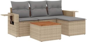 vidaXL 5-częściowy zestaw mebli ogrodowych z poduszkami, beżowy, polirattan 2