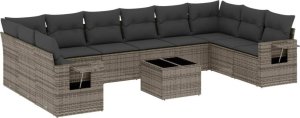 vidaXL 11-częściowy zestaw mebli ogrodowych z poduszkami, szary rattan PE 2