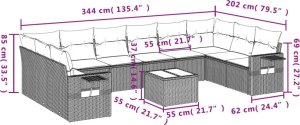 vidaXL 11-częściowy zestaw mebli ogrodowych z poduszkami, szary rattan PE 8