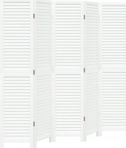 vidaXL Parawan pokojowy, 5-panelowy, biały, lite drewno paulowni 2