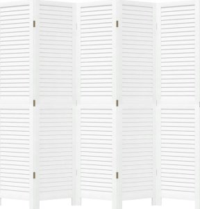vidaXL Parawan pokojowy, 5-panelowy, biały, lite drewno paulowni 4