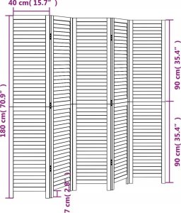 vidaXL Parawan pokojowy, 5-panelowy, biały, lite drewno paulowni 8