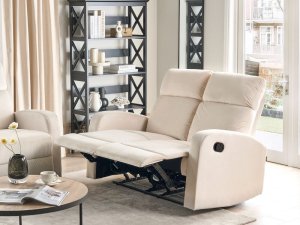 Beliani Sofa 2-osobowa welurowa z manualną funkcją relaksu biała VERDAL 3