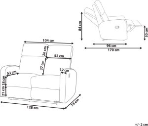Beliani Sofa 2-osobowa welurowa z manualną funkcją relaksu biała VERDAL 10