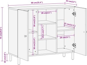 vidaXL Szafka, 90x33x75 cm, lite drewno mango 12