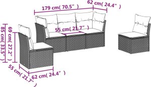 vidaXL vidaXL 5-cz. zestaw mebli ogrodowych z poduszkami, brązowy, polirattan 3